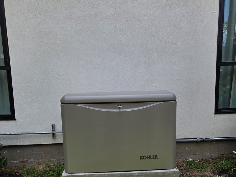 Standby generator on a concrete pad